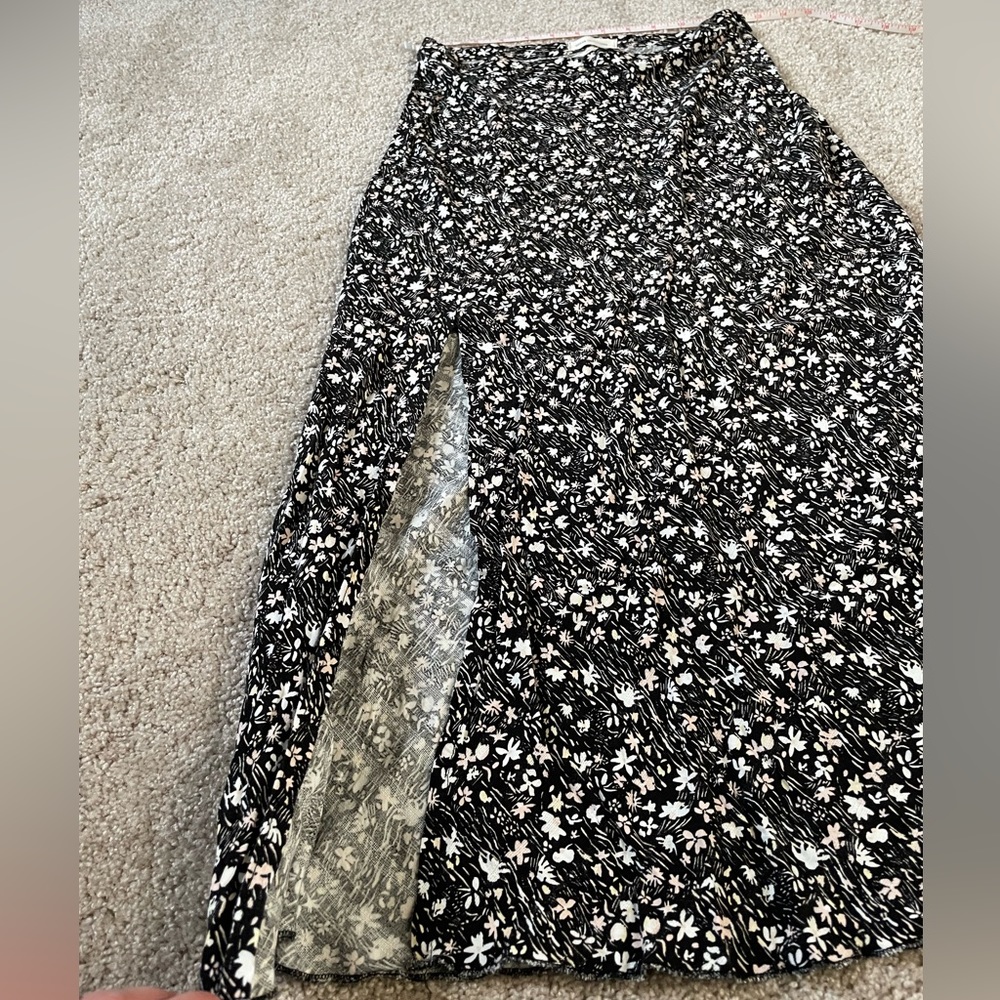 Urban Outfitters S-P Maxi Skirt, Floral, Black, White & Pink, w/ Side Slit